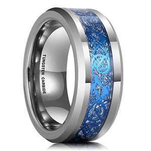 Men's Tungsten Wedding Band (8mm). Silver and Sky Blue Mens Celtic Wedding Band.